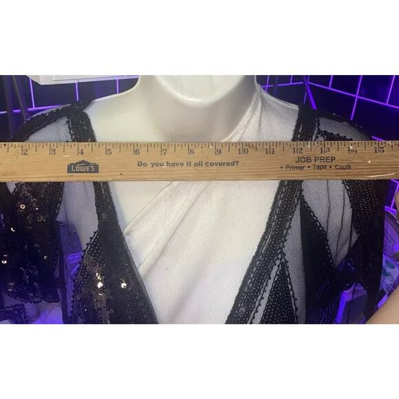 Vintage Sequin Black Poncho Butterfly Teardrop Womens Cropped Art Deco Scalloped - Picture 8 of 16